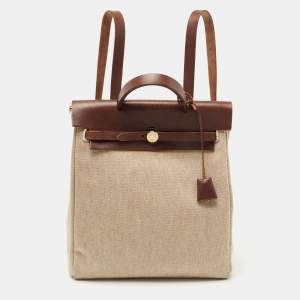 Hermes Natural/Havane Toile and Leather 2-in-1 Herbag Backpack