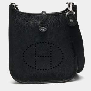 Pre Owned Hermès Noir Taurillon Clemence Leather Evelyne TPM Bag