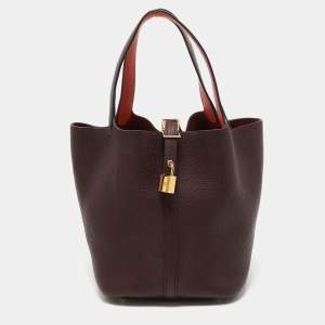 Hermes Prune/Orange Poppy Taurillon Clemence Leather Picotin Lock 22 Bag