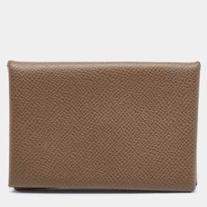 Hermes Etain Epsom Leather Calvi Card Holder 
