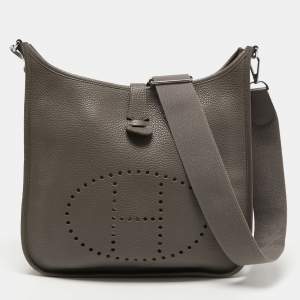 Hermes Etain Clemence Leather Evelyne III GM Bag