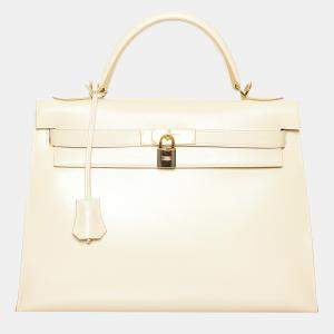 Pre Owned Hermes White Box Calf Kelly Sellier II 32