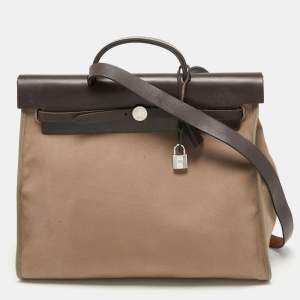 Hermés Ebene/Taupe Canvas and Leather Herbag Zip 39 Bag