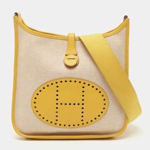 Hermes Soleil/Beige Canvas and Clemence Leather Evelyne I PM Bag