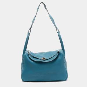Hermes Blue Jean Taurillon Clemence Leather Palladium Finish Lindy 34 Bag