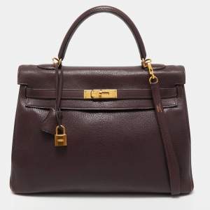 Hermès  Prune Chevre De Coromandel Leather Gold Finish Kelly Retourne 35 Bag