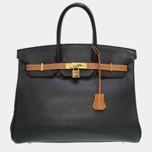 Hermes Birkin 35 Bicolor Vogue River Black/Gold Z Engraved Handbag Black