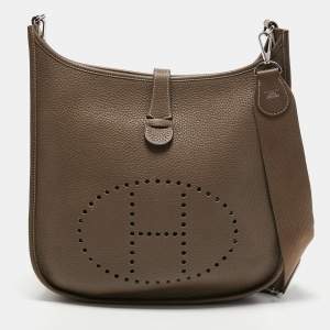 Hermes Taupe Clemence Leather Evelyne III GM Bag