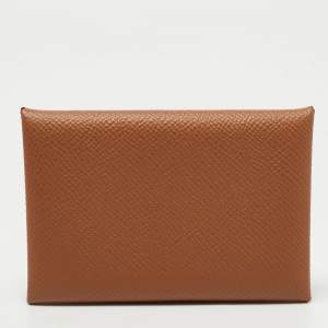 Hermes Gold Epsom Leather Calvi Card Holder
