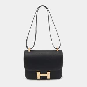 Hermes Black Epsom Leather Gold Finish Constance 24 Bag