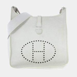Hermes White Clemence Leather Evelyne Shoulder Bag