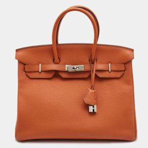 Hermes Capucine Togo Leather Palladium Finish Birkin 35 Bag