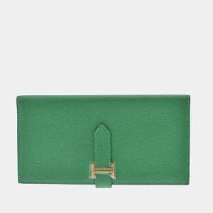 Hermes Green Epsom Leather Bearn Wallet