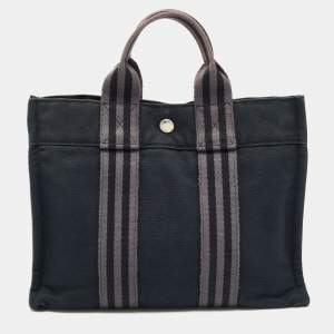 Hermes Black/Grey Canvas Fourre Tout PM Bag
