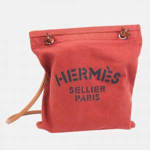 Hermes Aline MM Women,Men Cotton Canvas,Leather Shoulder Bag Brown,Red  BF557549