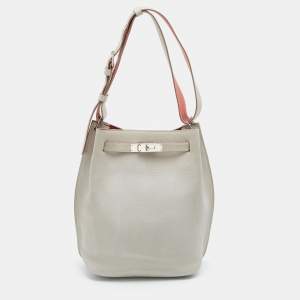 Hermes Gris Perle/Crevette Leather So Kelly 22 Bag