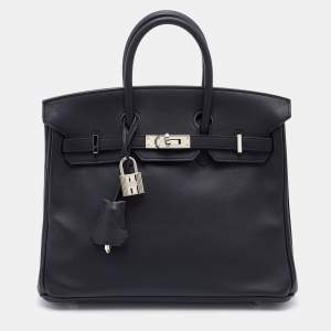 Hermes Black Swift Leather Palladium Finish Birkin 25 Bag 