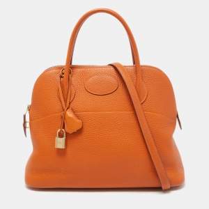 Pre Owned Hermes Orange Togo Leather Bolide 31 Bag