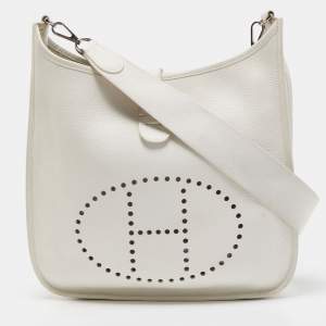 Hermes White Togo Leather Evelyne II GM Bag