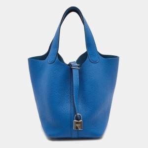 Hermes Blue Azur Togo Leather Picotin Lock 18 Bag