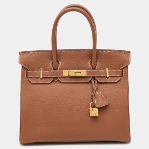 Hermes Gold Taurillon Clemence Leather Gold Finish Birkin 30 Bag