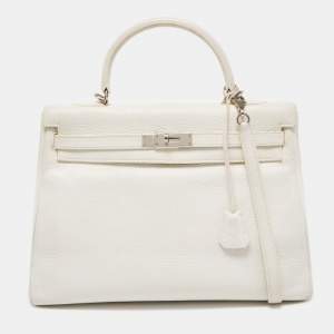 Hermès Blanc  Taurillon Clemence Leather Palladium Finish Kelly Retourne 35 Bag