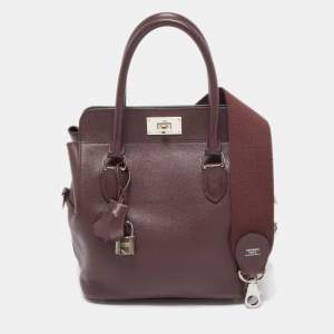 Pre Owned Hermes Bordeaux Evercolor Leather Palladium Finish Toolbox 20 Bag