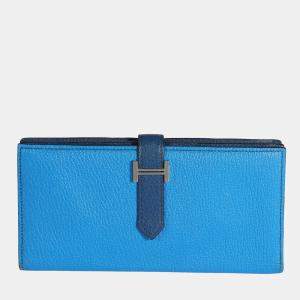 Hermes Bleu Izmir & Bleu Saphir Chévre Leather Bearn Wallet PHW