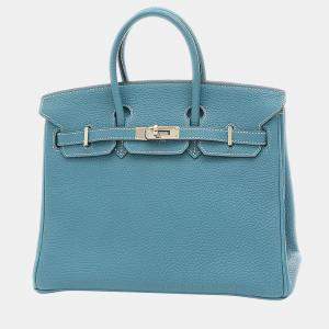 Hermes Birkin 25 Handbag Togo Blue Jean Silver metal fittings M stamp