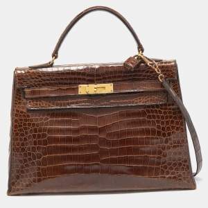 Hermes Miel Porosus Crocodile Gold Finish Kelly Sellier 32 Bag