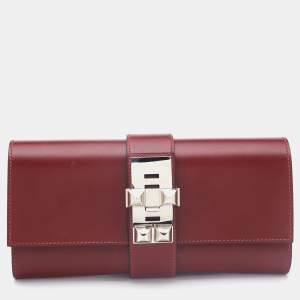 Hermes Rouge H Box Leather Medor 23 Clutch