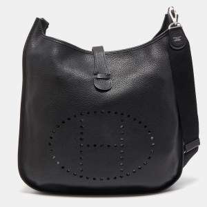 Hermes Black Taurillion Clemence Leather Evelyne III TGM Bag