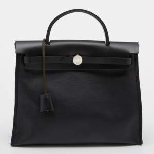 مملوكة مسبقًا Hermes Black/Ecru Toile H Berlin and Leather Herbag Zip 31 Bag