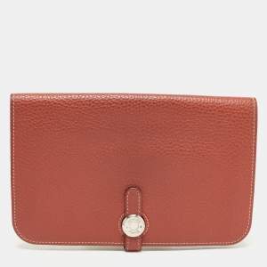 Hermes Sanguine Taurillion Clemence Leather Dogon Wallet