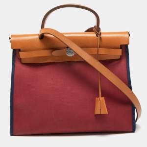 Hermes Ruby/Bleu de Malte/Naturel Leather and Canvas Herbag Zip 31 Bag
