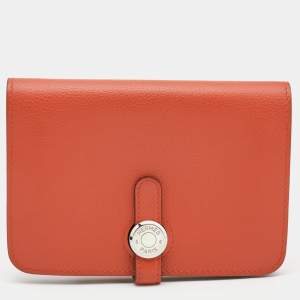 Pre Owned Hermes Capuccine Evercolor Leather Dogon Compact Wallet