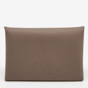 Hermes Etoupe Epsom Leather Calvi Card Holder