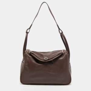 Hermes Chocolate Swift Leather Palladium Finish Lindy 34 Bag
