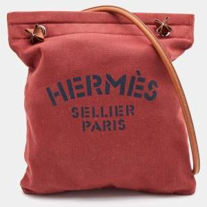Pre Owned Hermes Rouge H/Gold Toile Canvas and Swift Leather Aline Bag
