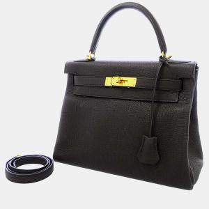 Hermes Black Togo Leather Gold Hardware Kelly 28 Retourne Bag 