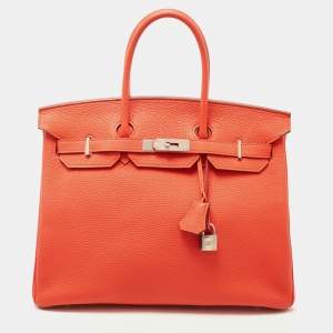 Hermes Capucine Togo Leather Palladium Finish Birkin 35 Bag