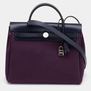 Hermes Cassis/Bleu Indigo Vache Hunter and Canvas Herbag Zip 31 Bag