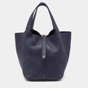 Hermes Bleu Ocean Taurillon Clemence Leather Picotin Lock 22 Bag