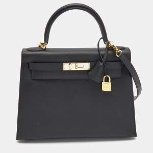 Hermès  Black Epsom Leather Gold Finish Kelly Sellier 28 Bag