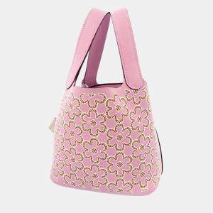 Pre Owned Hermes Pink Swift Leather Micro Picotin Lock Lucky Daisy Tote Bag 