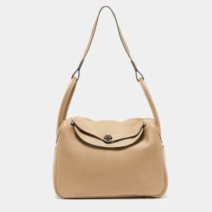 Hermès Gris Tourterelle Taurillion Clemence Leather Palladium Finish Lindy 34 Bag
