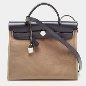 مملوكة مسبقًا Hermes Vache Hunter/Toile Bleu Indigo/Etoupe Canvas and Leather Herbag Zip 31 Bag