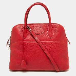 Hermes Rouge Casaque Taurillon Clemence Leather Bolide Bolide 35 Bag