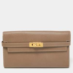 Hermes Taupe Epsom Leather Classic Kelly Wallet