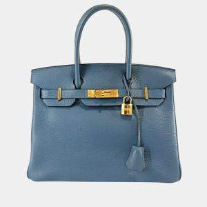 Hermes Blue Leather Birkin Gold-plated Hardware 30 bag